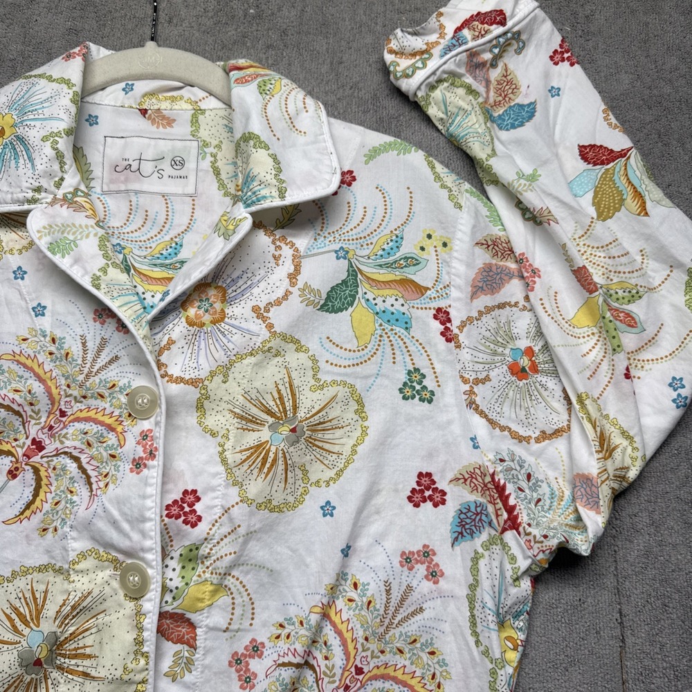 The Cat's Pajamas Women's Floral Cotton Pajama Set Button Top Pants XS